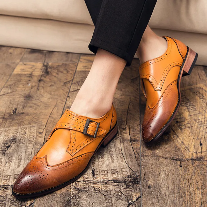 Men's color block wing tip carved monk shoes Loafers Pinterest