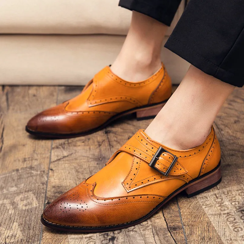 Men's color block wing tip carved monk shoes Spike Loafers