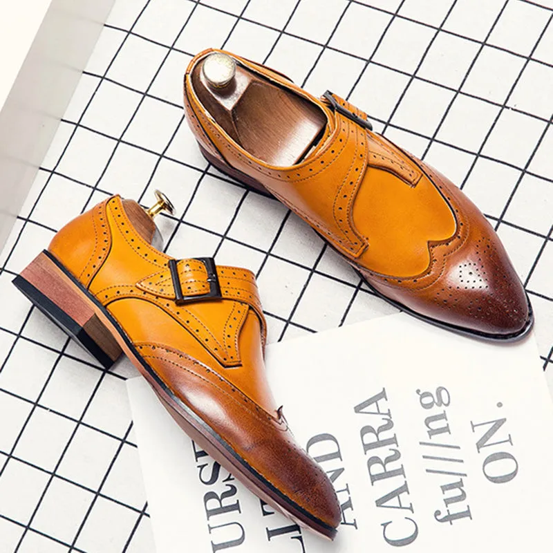 Best No-show Socks For Loafers Men's color block wing tip carved monk shoes