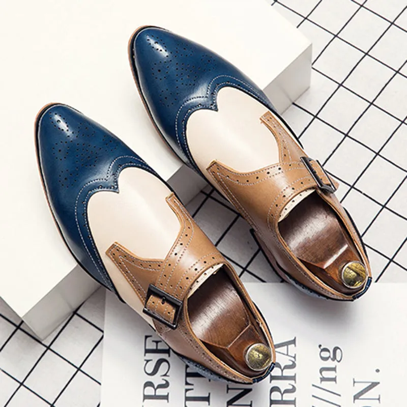 The Row Loafers Men's color block wing tip carved monk shoes