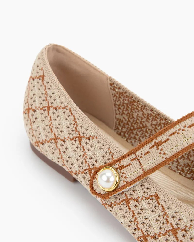 Square Toe Mary Jane Multi-color Flats (Pearl) Loafers Round Heels