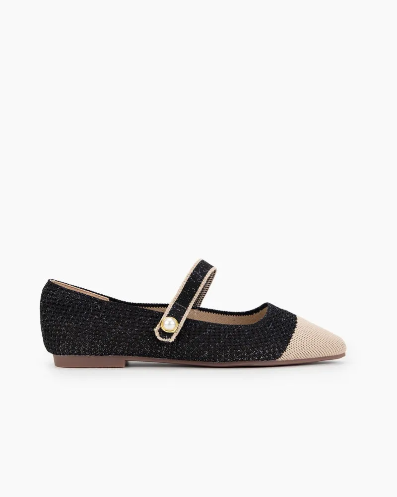 Jeans With Loafers Square Toe Mary Jane Multi-color Flats (Pearl)