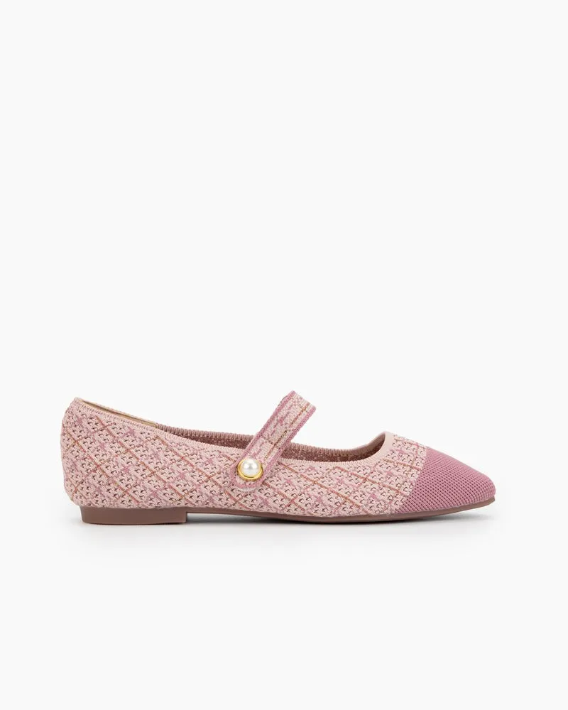 Square Toe Mary Jane Multi-color Flats (Pearl)