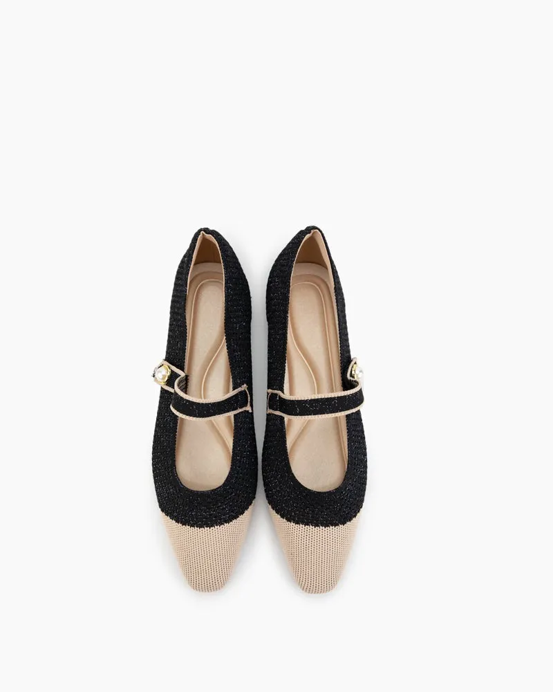 Square Toe Mary Jane Multi-color Flats (Pearl) Loafers Suede