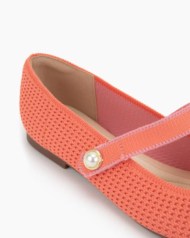 Square Toe Mary Jane Multi-color Flats (Pearl) Loafers Street Style
