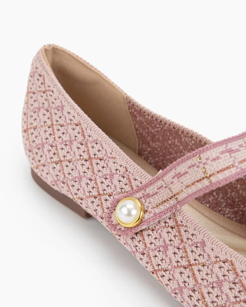 Square Toe Mary Jane Multi-color Flats (Pearl)