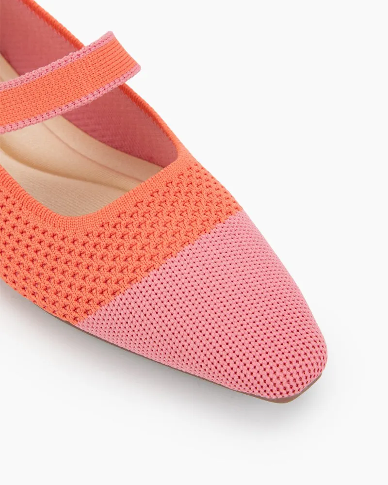 Logo Loafers Square Toe Mary Jane Multi-color Flats (Pearl)