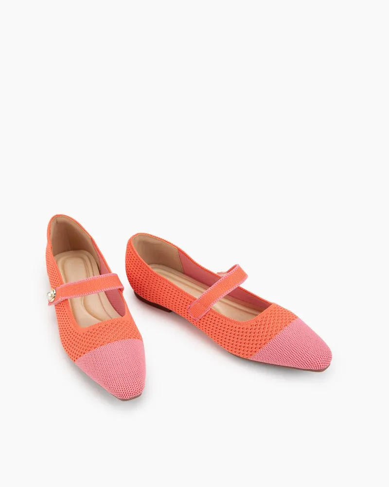 Square Toe Mary Jane Multi-color Flats (Pearl) Rose Gold Loafers
