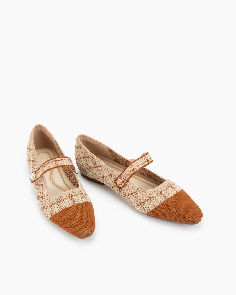 Square Toe Mary Jane Multi-color Flats (Pearl) Wearing Penny Loafers