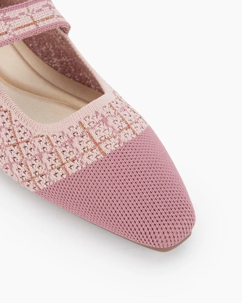 Square Toe Mary Jane Multi-color Flats (Pearl)