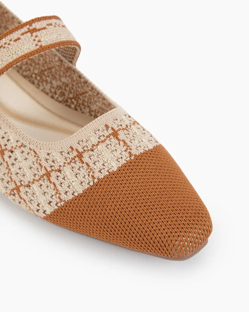 Joggers And Loafers Square Toe Mary Jane Multi-color Flats (Pearl)