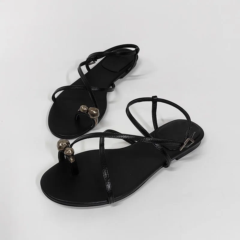 Fashionable Cross Strap Flat Sandals for Women Floral Sandals