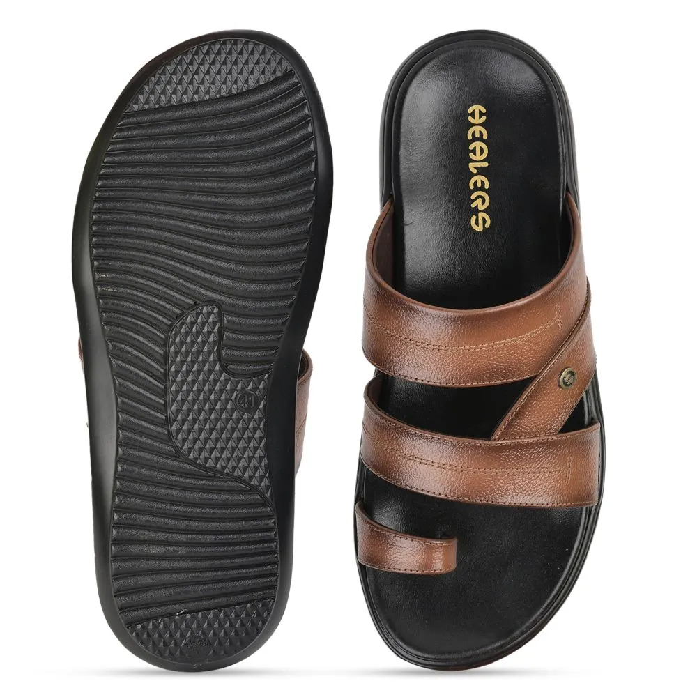 Leather Soled Slippers Healers Casual (Tan) Thongs Sandals For Men MDL-04 By Liberty