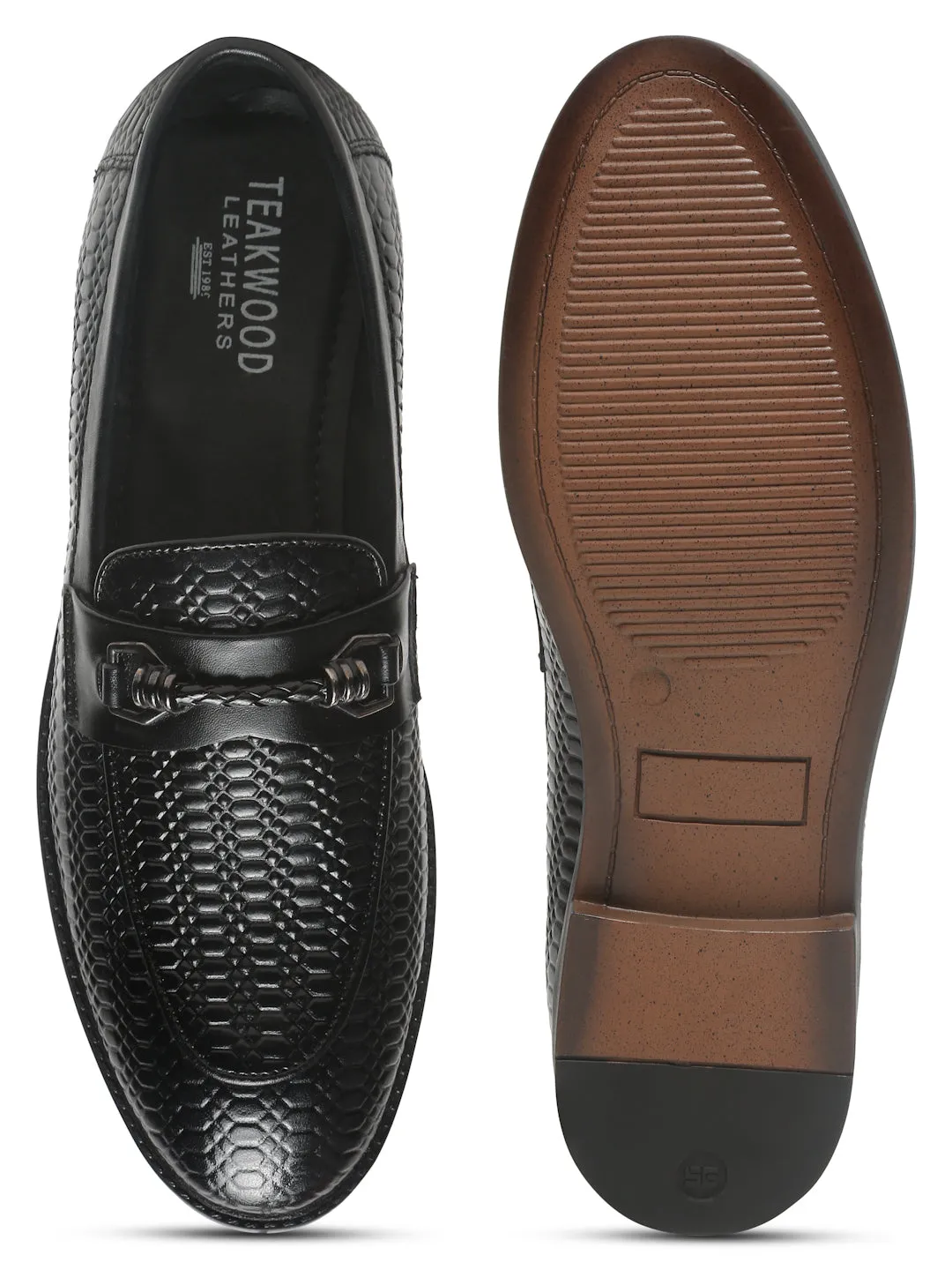 Men's Black Texture Patterned Leather Loafers Loafers Made In Italy