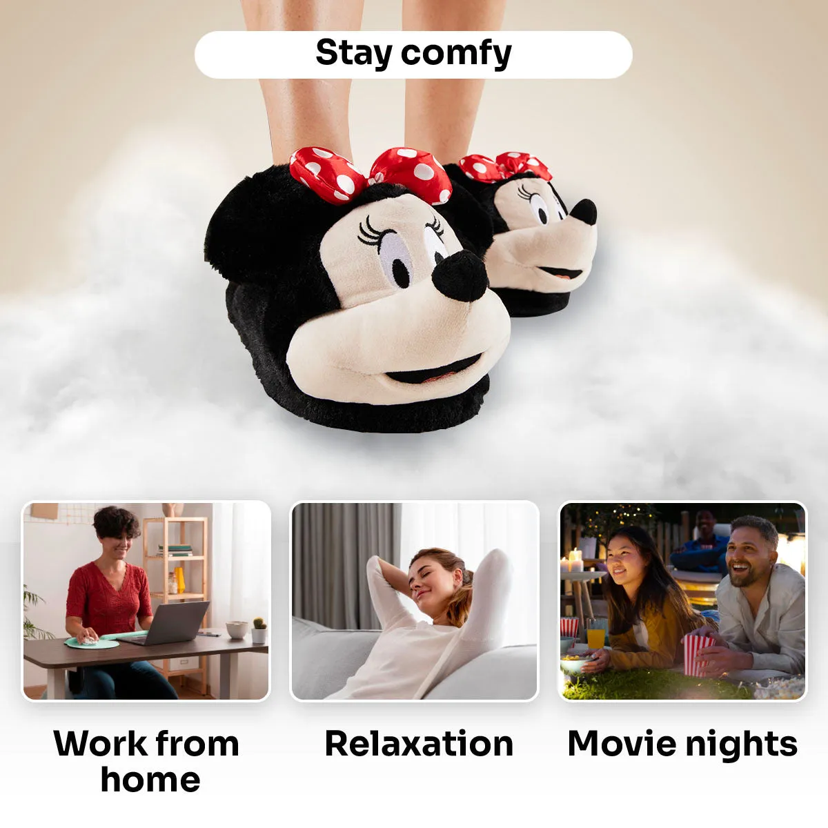 Good Slippers Disney Ladies Slippers,  Fluffy Indoor House Shoes - Minnie Mouse