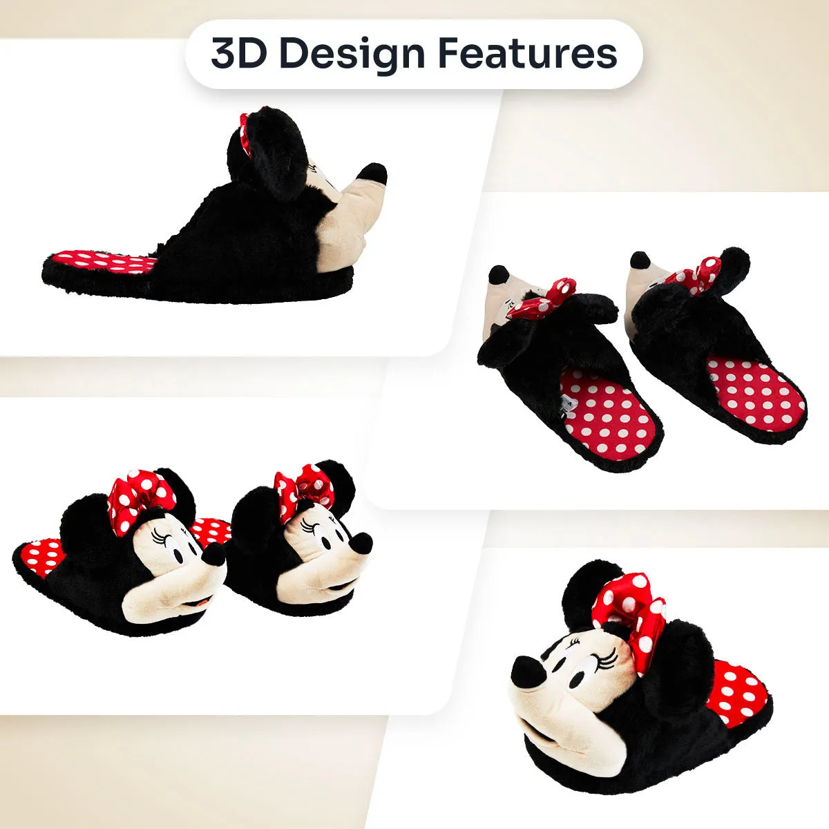 Disney Ladies Slippers,  Fluffy Indoor House Shoes - Minnie Mouse Slippers Custom