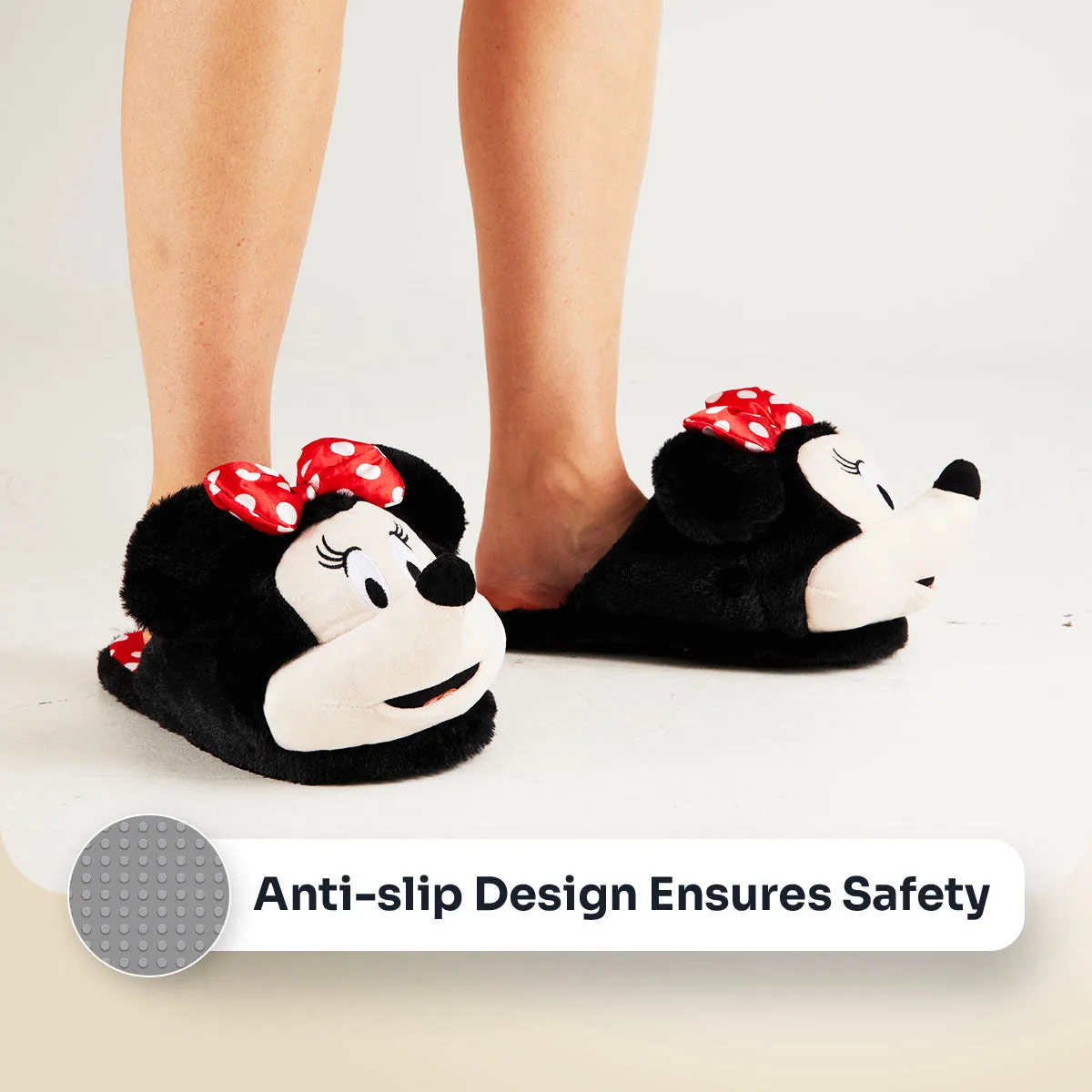Disney Ladies Slippers,  Fluffy Indoor House Shoes - Minnie Mouse Romeo Slippers Leather