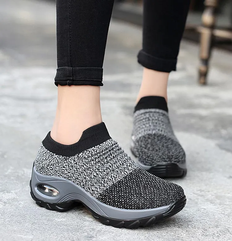 Women's Walking Shoes Sock Sneakers - Mesh Slip On Air Cushion Lady Girls Modern Jazz Dance Easy Shoes Platform Loafers Light Brown Penny Loafers