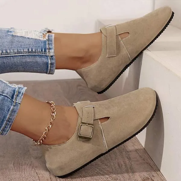 Women's Square Toe Buckle Casual Low-Heeled Loafers 60149364C Navy Suede Loafers