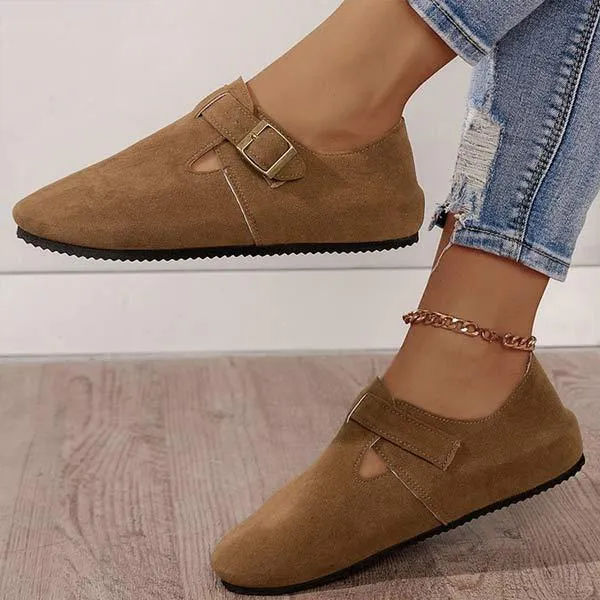 Women's Square Toe Buckle Casual Low-Heeled Loafers 60149364C Women Leather Loafers