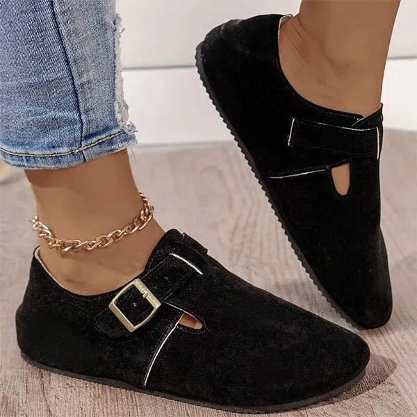 Women's Square Toe Buckle Casual Low-Heeled Loafers 60149364C And White Penny Loafers