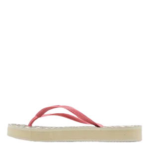 Clarks Flip Flops Leather Slim Flatform Animal Beige