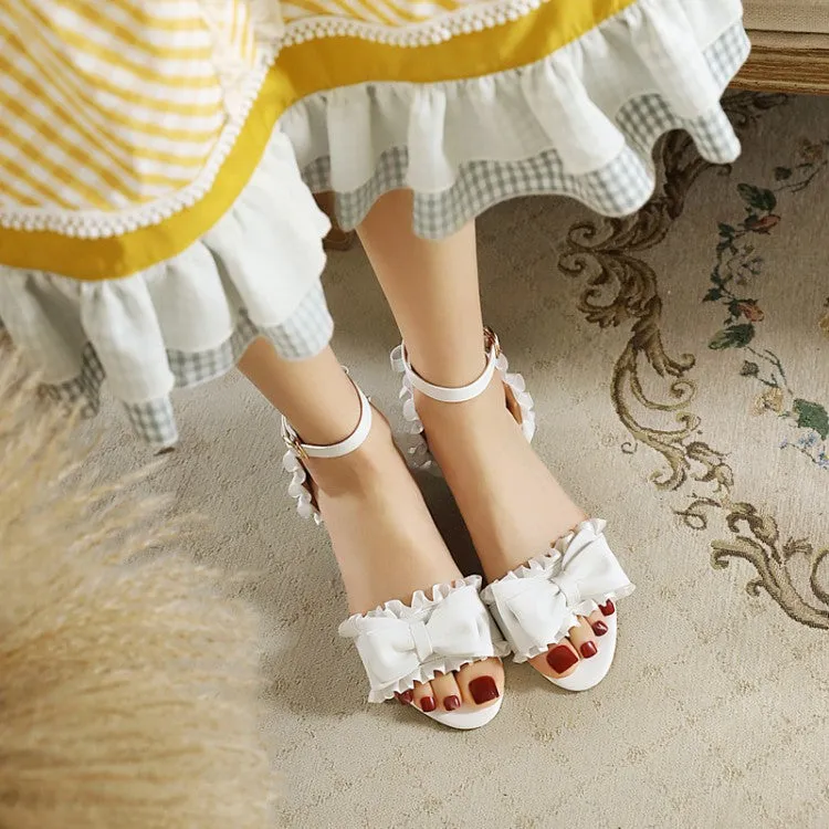 Sandals Grand St. Lucian Women's Hollow Out Butterfly Knot Ruffles Block Heel Low Heels Sandals