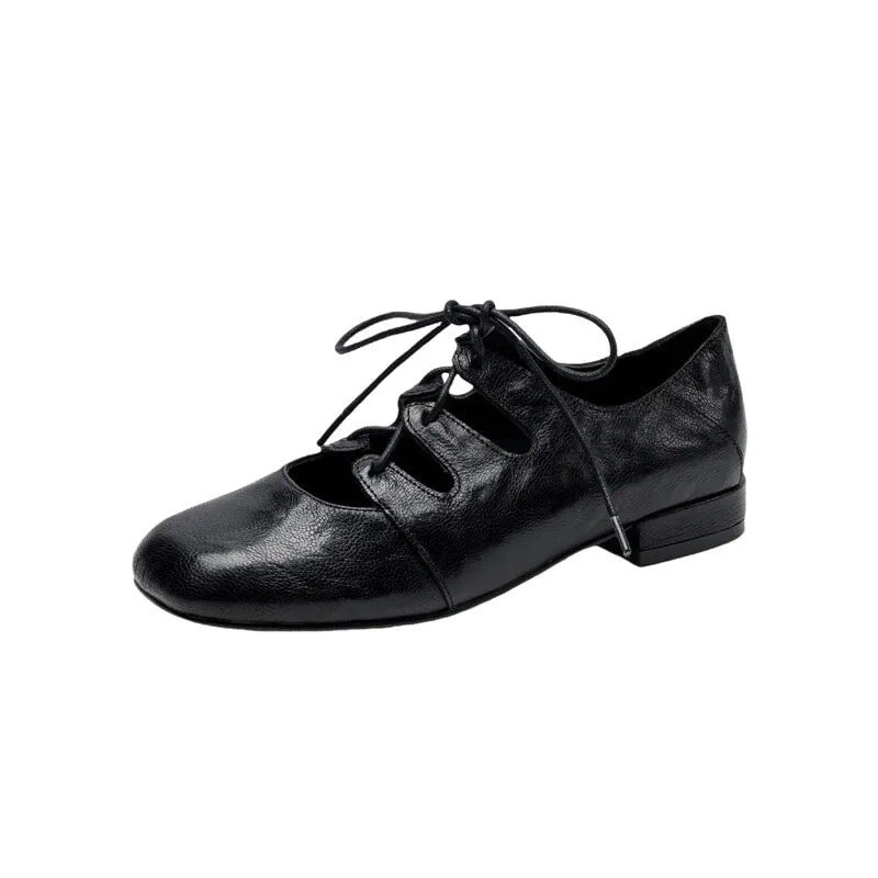 Sam Edelman Sawyer Cutout Oxfords Retro Lace Up Sheepskin Shoes For Women Square Toe Flats in Black/Coffee