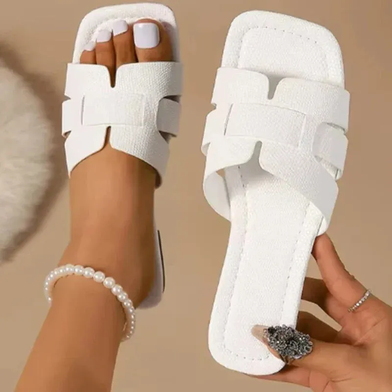 Chic Open-Toe Slip-On Sandals for Women Low Wedge Heels Sandals