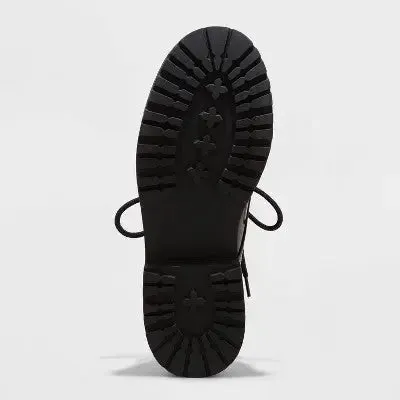 New - A New Day Women's Faux Leather Lace-Up Casual Flats Round Toe Slip On Extra Wide