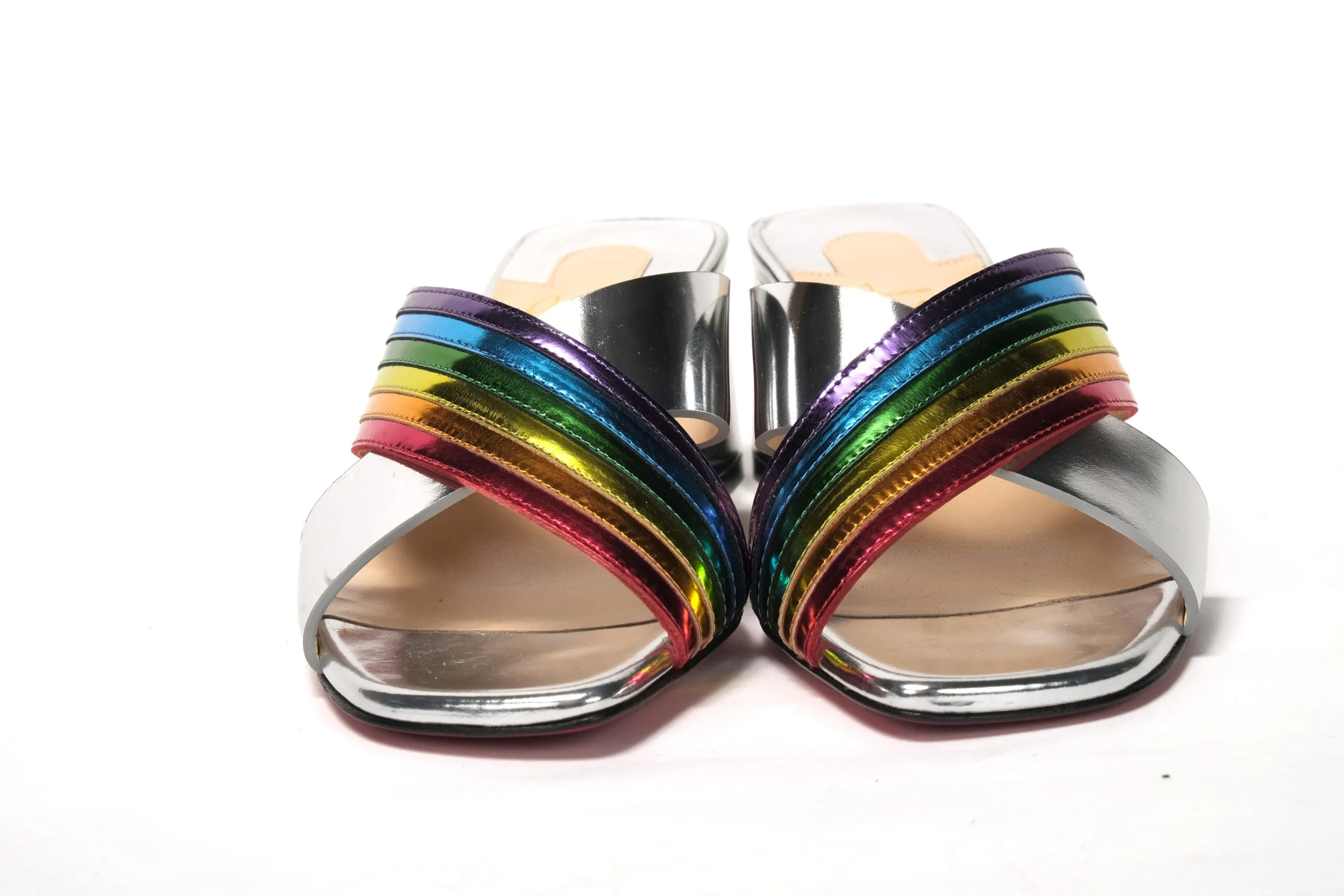 Bronze Flats Shoes Christian Louboutin Silver Silver And Rainbow Stripe Mule Sandal