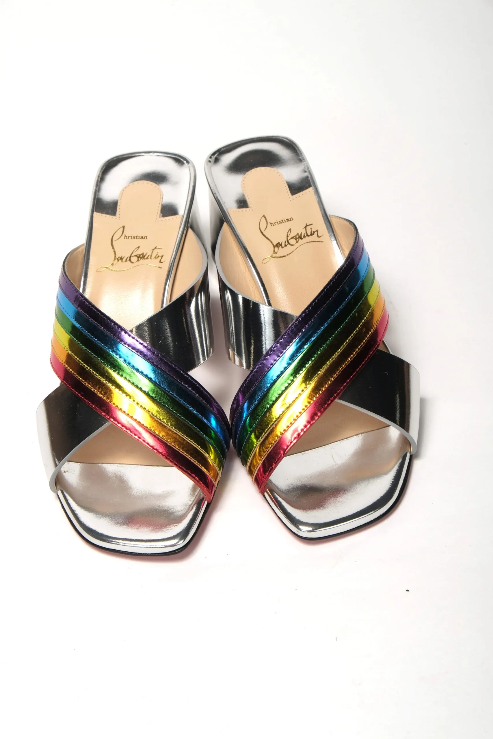 Wedding Ballet Shoes Christian Louboutin Silver Silver And Rainbow Stripe Mule Sandal