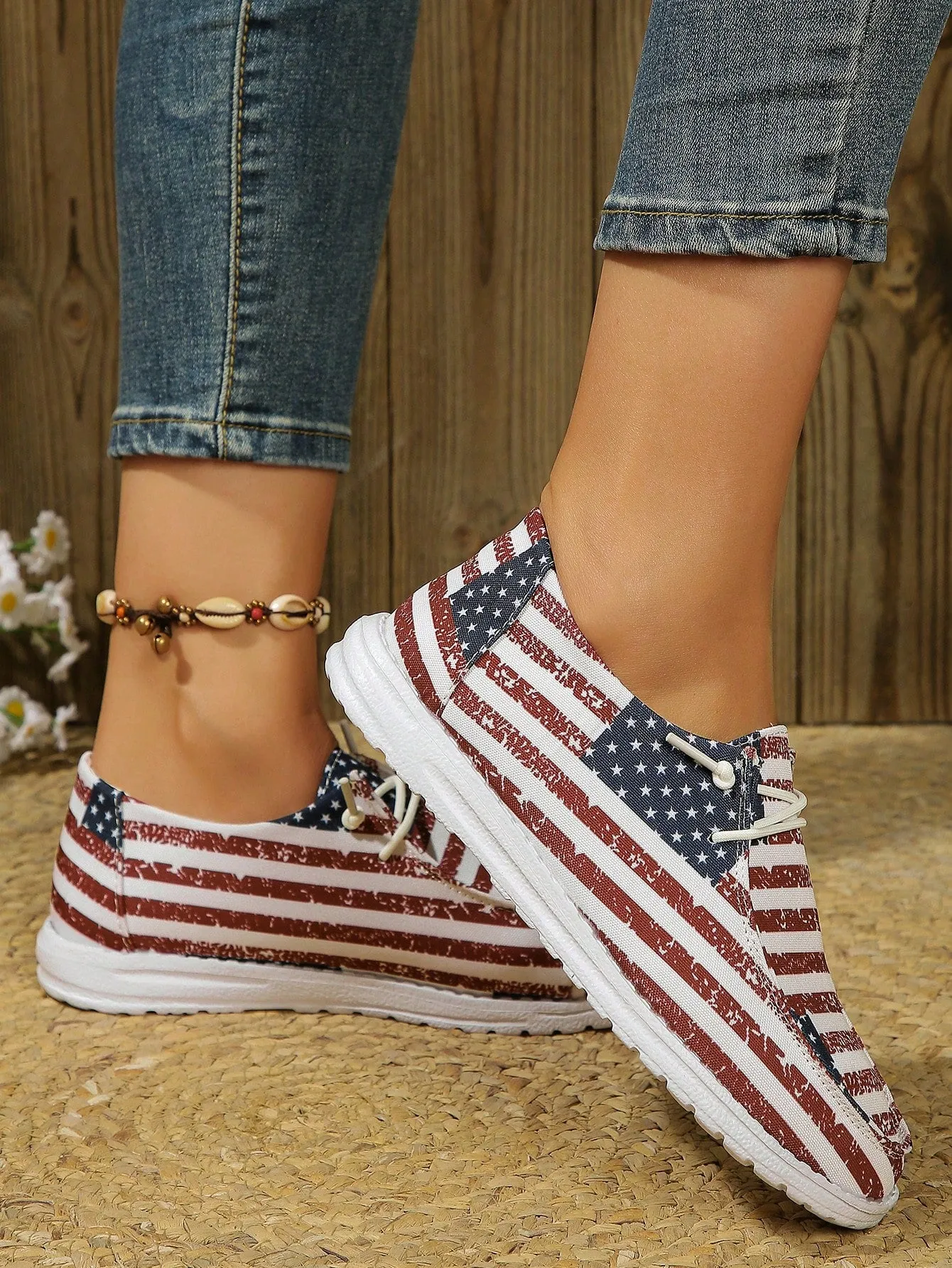 4th of July Vibes: Women's Colorful Canvas Sneakers for Lightweight & Breathable Walking Wash Sneakers In Washing Machine