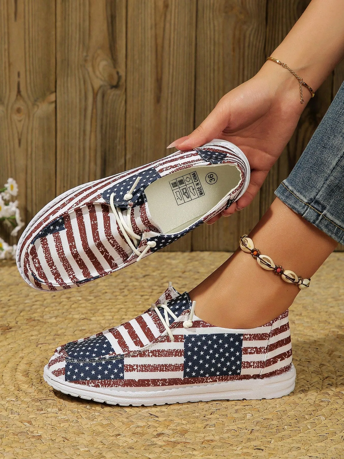 Troops Sneakers 4th of July Vibes: Women's Colorful Canvas Sneakers for Lightweight & Breathable Walking