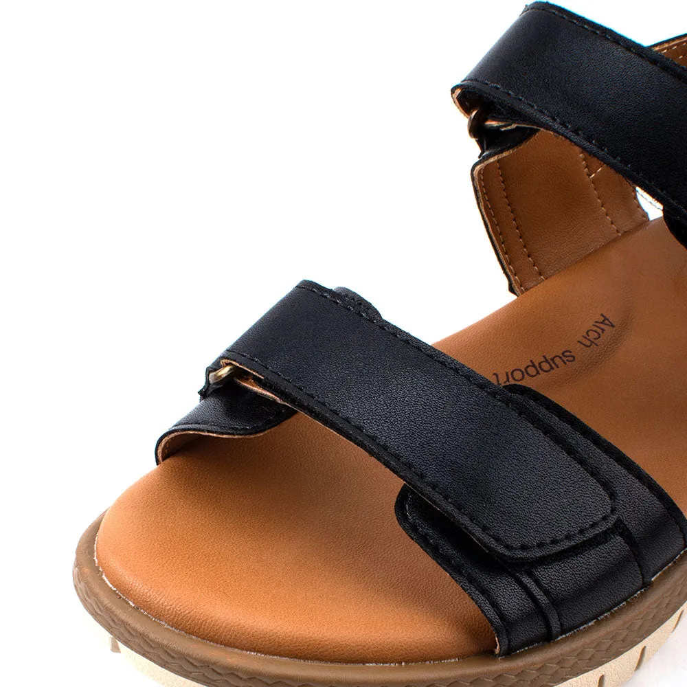 camel active Women Kalissa 3 Velcro-Strap Sandals with slip-on comfort Panel Design Ladies Kalissa 3 -792204-DZ01SV-1-BLACK Sandals Emerald Bay