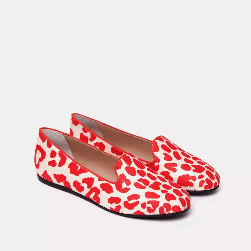 Spirit Easy Flat Shoes Charles Philip Elegant Red & White Silk Sheila Loafers