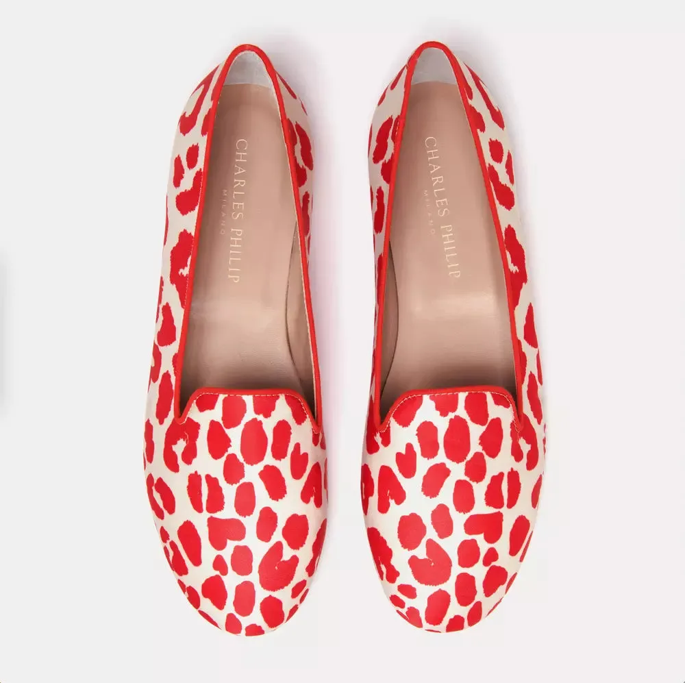 Spd Shoes On Flat Pedals Charles Philip Elegant Red & White Silk Sheila Loafers
