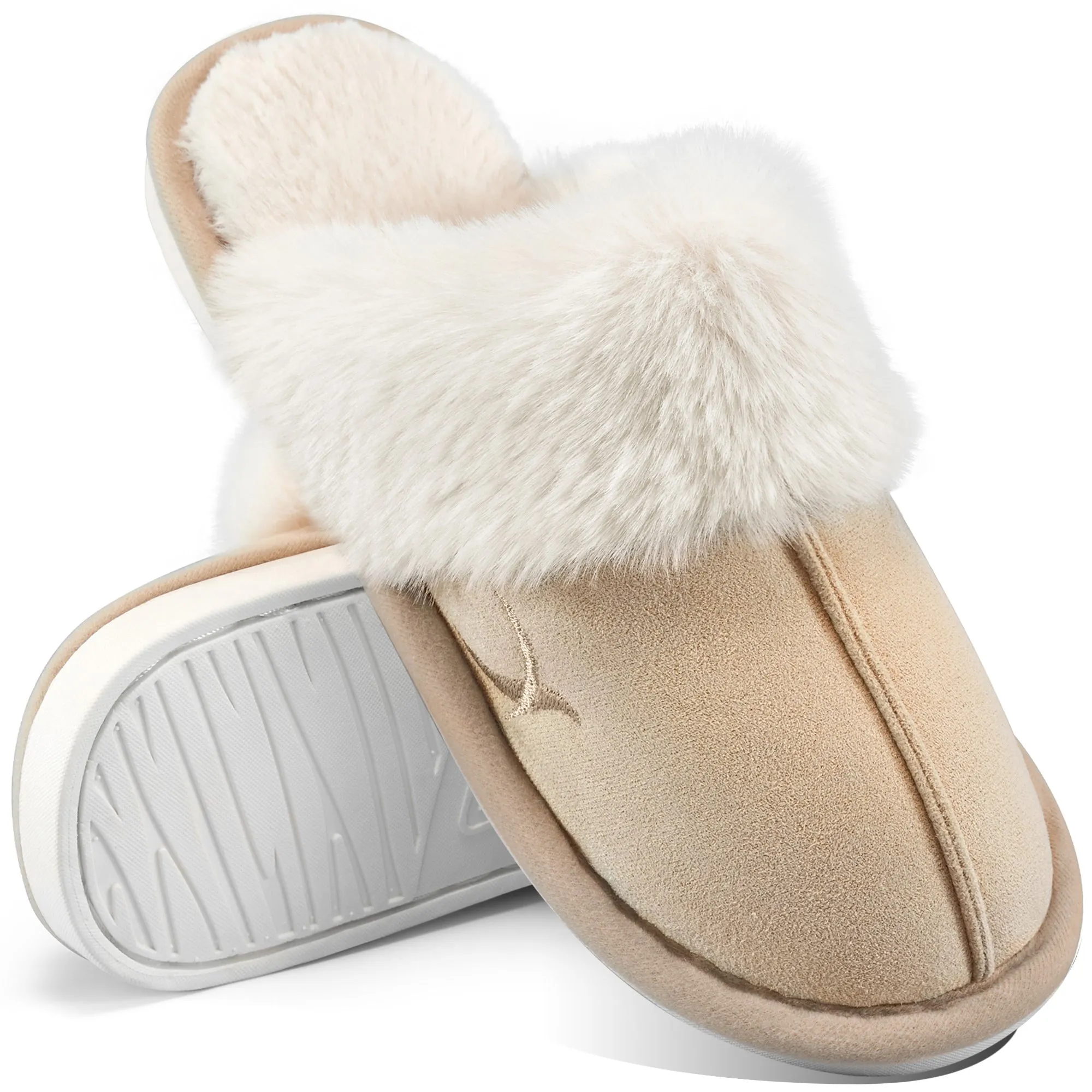 Slides With Tiger HARENC Women's Comfy Faux Fur Slippers Memory Foam Slip-on House Shoes