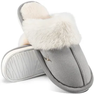 HARENC Women's Comfy Faux Fur Slippers Memory Foam Slip-on House Shoes Funkette Slippers