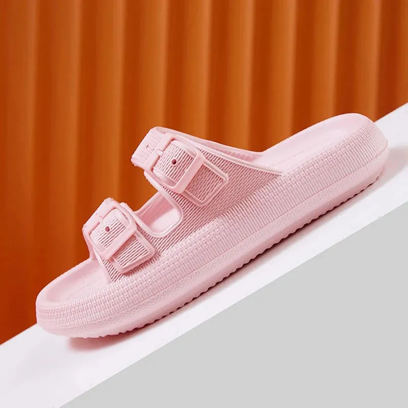 Thick Platform Cloud Slippers Women Fashion Buckle Soft Sole Pillow Slides Sandals Woman Beach Non-Slip Flip Flops Acorn House Slippers