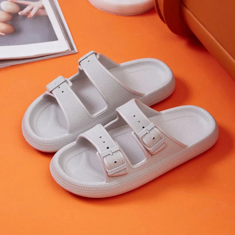 Picture Of Slippers Thick Platform Cloud Slippers Women Fashion Buckle Soft Sole Pillow Slides Sandals Woman Beach Non-Slip Flip Flops