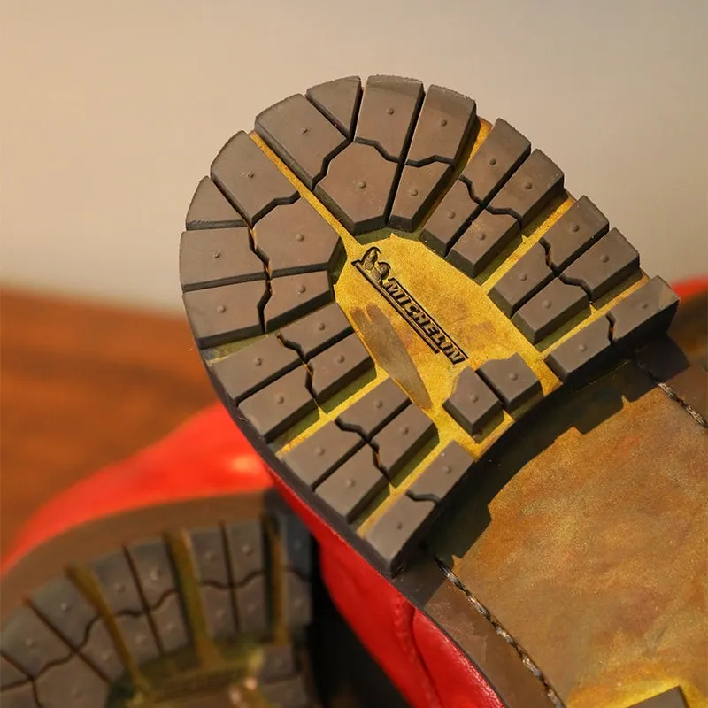 Wearing Oxfords With Jeans Round Toe Derby Shoes For Women Goodyear Horse Leather Lace Up Oxfords in Coffee/Red