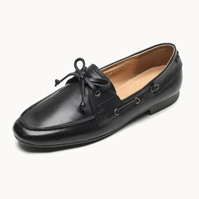 Wood Sole Oxfords Women Round Toe Boat Shoes Derby Shoes Genuine Leather in Black/Brown/Beige