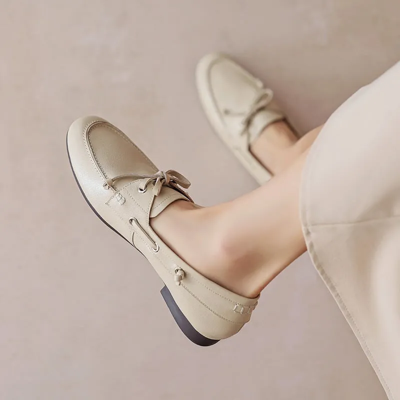 Hologram Oxfords Women Round Toe Boat Shoes Derby Shoes Genuine Leather in Black/Brown/Beige