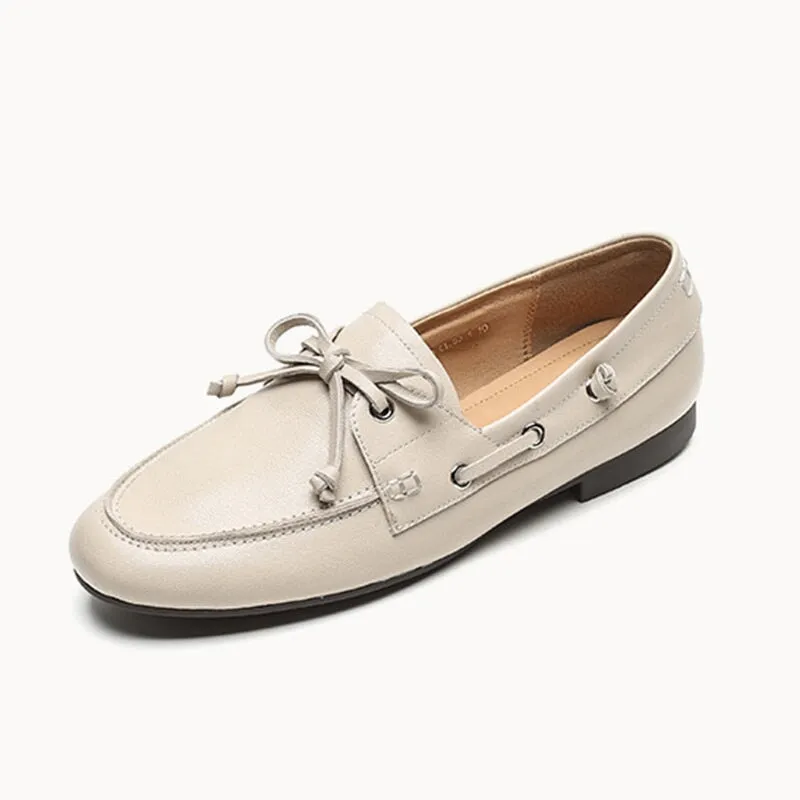 Women Round Toe Boat Shoes Derby Shoes Genuine Leather in Black/Brown/Beige Lena Perforated Oxfords