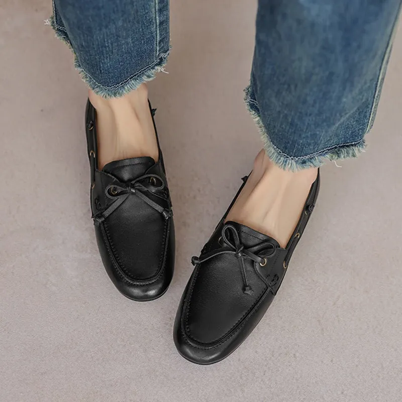 Women Round Toe Boat Shoes Derby Shoes Genuine Leather in Black/Brown/Beige Patent Leather Oxford Shoes