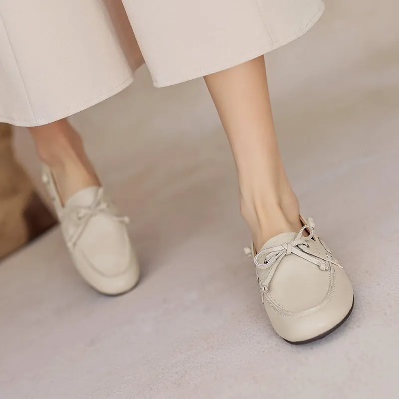 Women Round Toe Boat Shoes Derby Shoes Genuine Leather in Black/Brown/Beige Cut Shoes