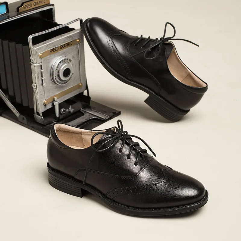 Women Wingtip Shoes Handmade Sheepskin Brogues/Oxfords Low Heel Elegant Coffee/Black (better suited for thin feet) Custom Oxford Shoes