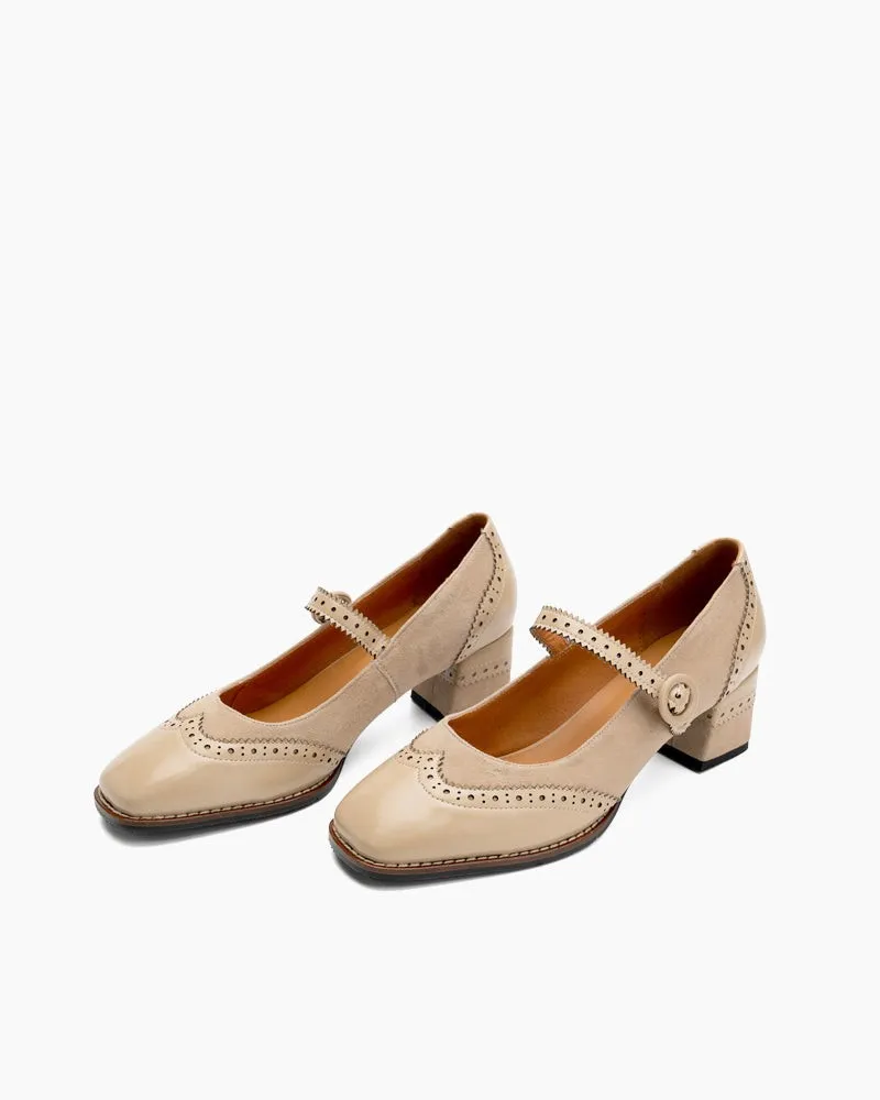 Oxford Cap Toe Mary Jane Platform Mid Heel Oxfords Dress Shoes