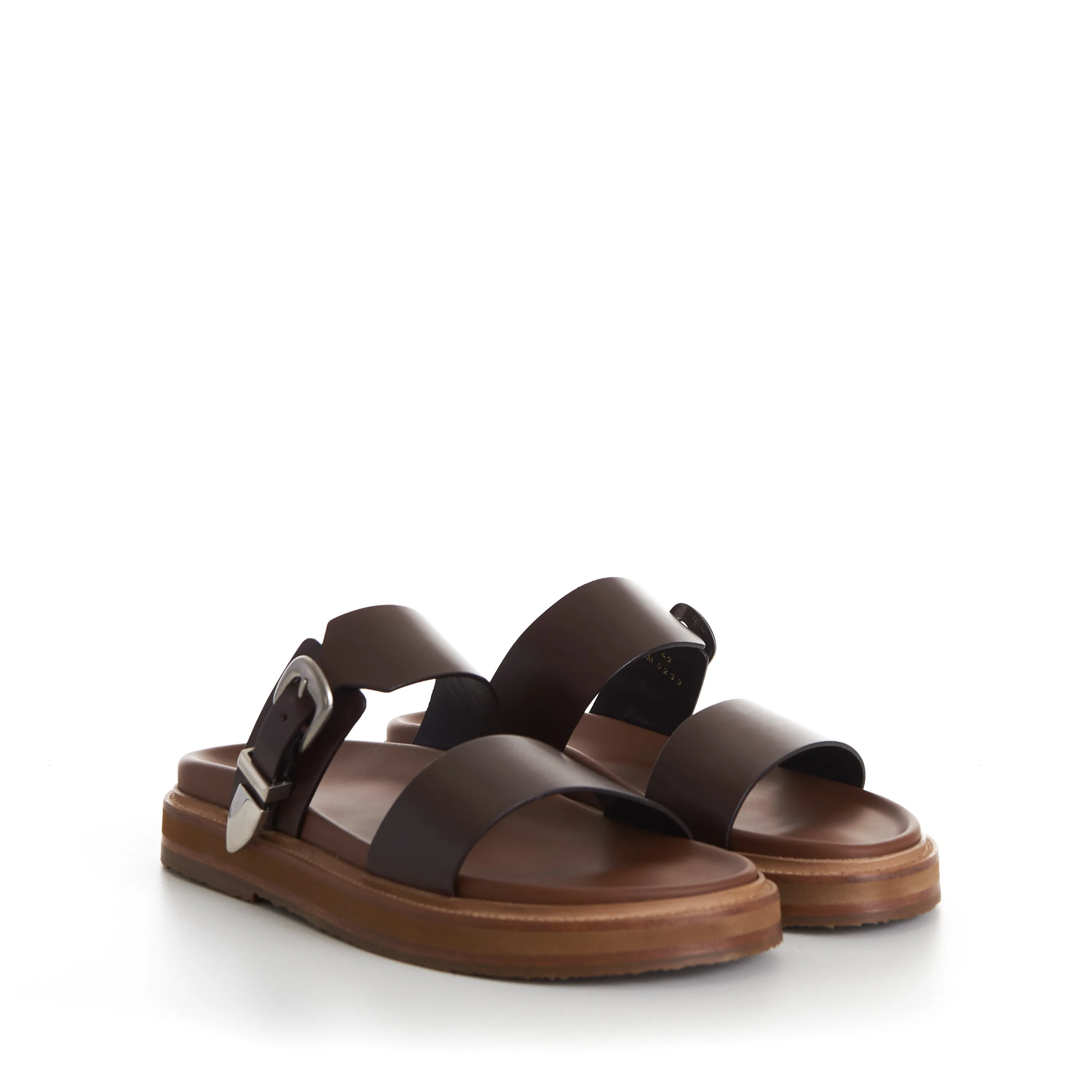 TIPPI Slide Sandals - Brown Leather, Western Buckle Sandals Bahamas Exuma